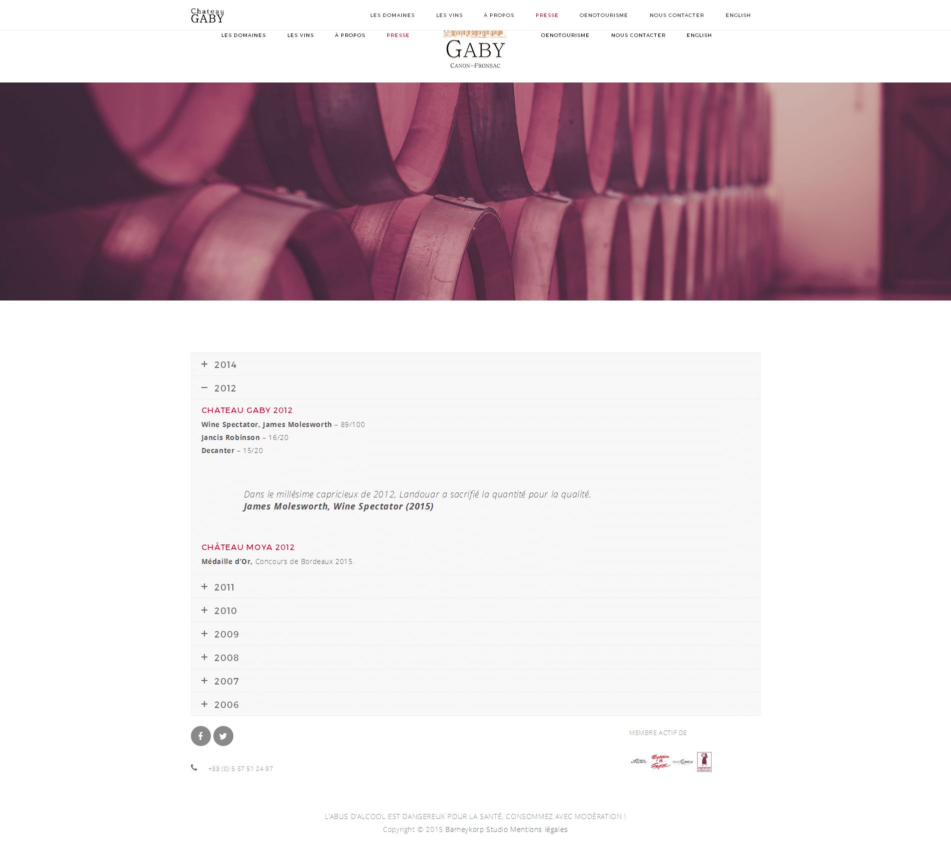 Screenshot site web Château Gaby